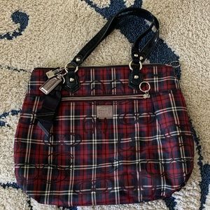 Plaid Coach handbag with Maroon interior